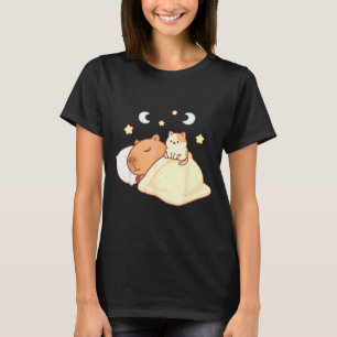 Cute Capybara Kawaii Sleep Pajamas Sleepybara Cat T-Shirt
