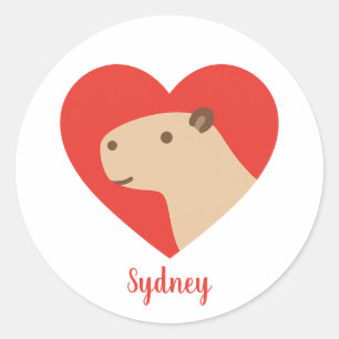 Cute Capybara Love Heart Minimalist Animal Classic Round Sticker