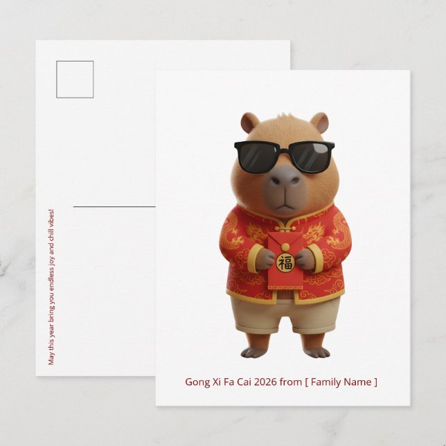 Cute Capybara Lunar New Year 2026 Custom Family  Postcard (Front/Back)