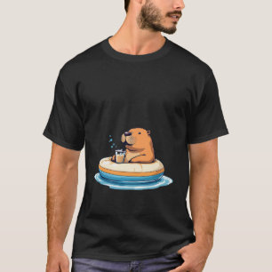 Cute Capybara on pool float drinking bubble tea T-Shirt