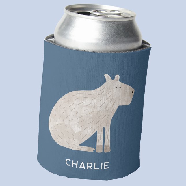 Cute Capybara Personalised Can Cooler (Fun personalized custom name capybara can cooler)