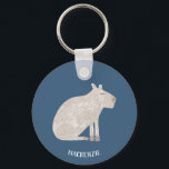 Cute Capybara Personalised Key Ring<br><div class="desc">A fun watercolor capybara on a teal green background for animal and wildlife lovers.  Original art by Nic Squirrell. Change or remove the name text to personalise.</div>