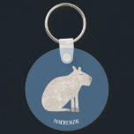 Cute Capybara Personalised Key Ring<br><div class="desc">A fun watercolor capybara on a teal green background for animal and wildlife lovers.  Original art by Nic Squirrell. Change or remove the name text to personalise.</div>