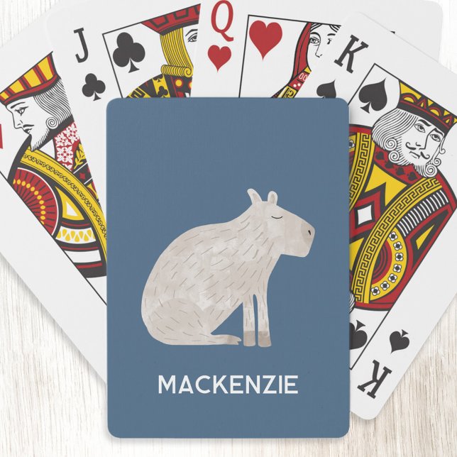 Cute Capybara Personalised Playing Cards (Fun Capybara personalized custom name playing cards for animal lovers)
