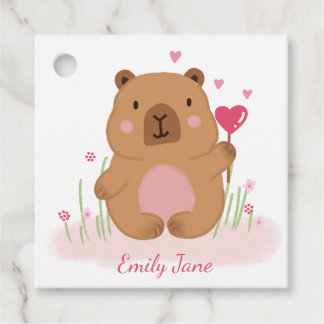 Cute Capybara Personalized Pink Baby Shower Favour Tags