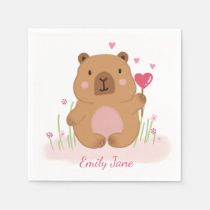 Cute Capybara Personalized Pink Baby Shower Napkin