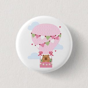 Cute Capybara Pink Birthday Party 3 Cm Round Badge