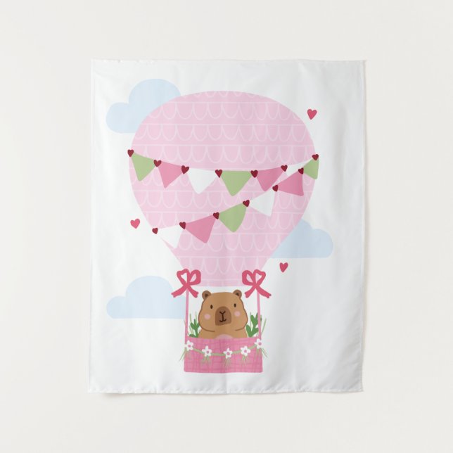 Cute Capybara Pink Birthday Party Tapestry (Front)