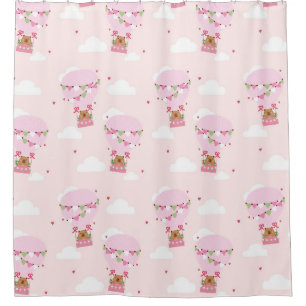 Cute Capybara Pink Hot Air Balloon Shower Curtain