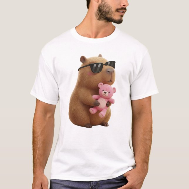 Cute Capybara Pink Teddy Bear Valentine Shirt (Front)