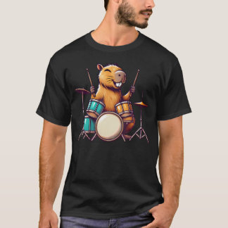 Cute Capybara Playing Drums Capybaras Drummer Musi T-Shirt