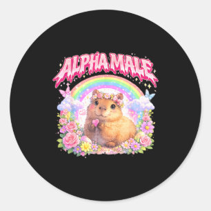Cute capybara rainbow floral funny for men women classic round sticker