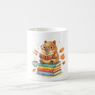 Cute Capybara Reading Books Watercolor Coffee Mug