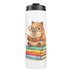 Cute Capybara Reading Books Watercolor Thermal Tumbler