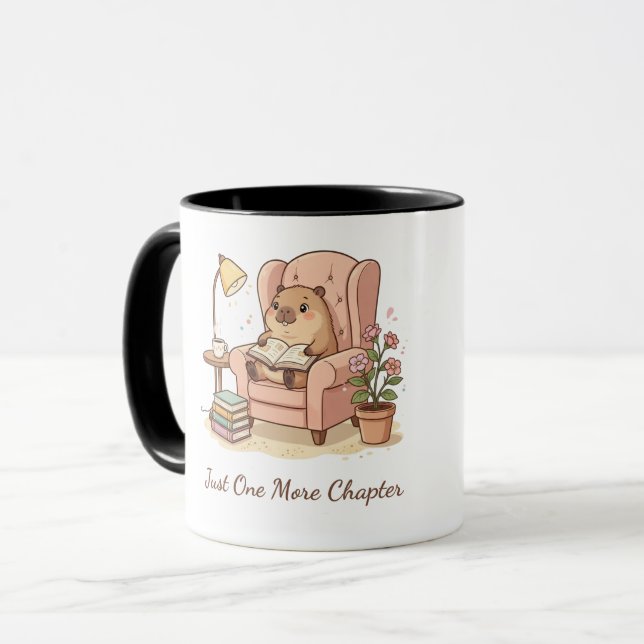 Cute Capybara Reading Mug – Just One More Chapter  (Front Left)