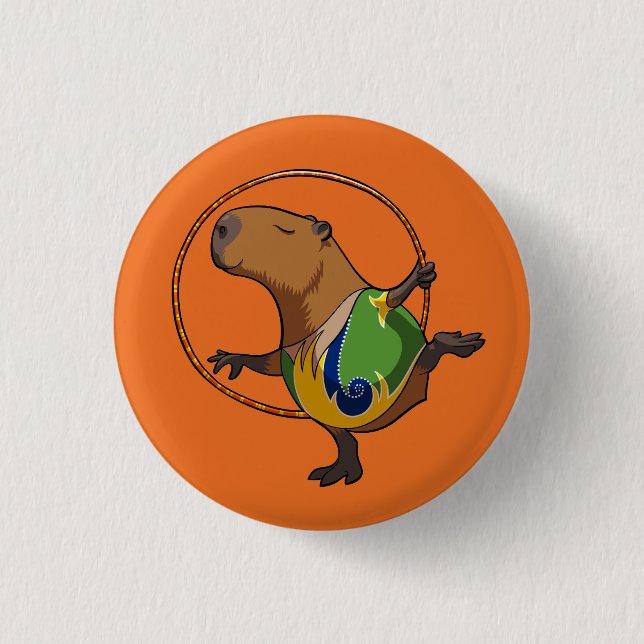 Cute Capybara Rhythmic Gymnastics Hoop Cartoon 3 Cm Round Badge (Front)
