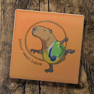 Cute Capybara Rhythmic Gymnastics Hoop Cartoon Glass Coaster