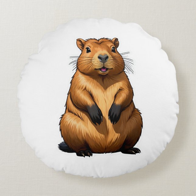 Cute Capybara Rodent Animal Illustration Round Cushion (Front)