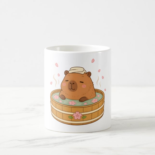 Cute Capybara Sakura Onsen Cherry Blossom Mug (Center)