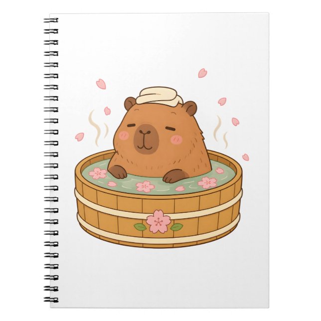 Cute Capybara Sakura Onsen Cherry Blossom Notebook (Front)
