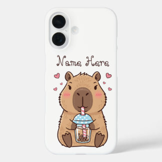Cute Capybara Sipping Boba Tea iPhone 16 Case