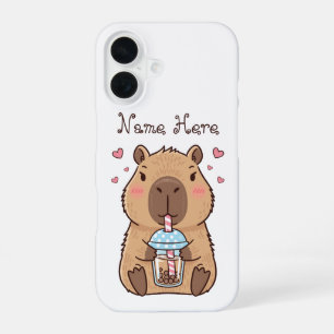 Cute Capybara Sipping Boba Tea iPhone 16 Case