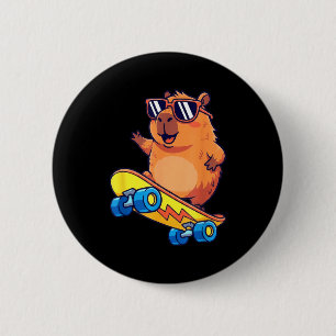 Cute Capybara Skateboarding Chill Animal Lover Art 6 Cm Round Badge