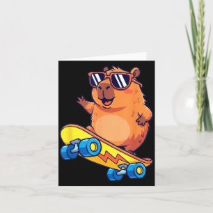 Cute Capybara Skateboarding Chill Animal Lover Art Card