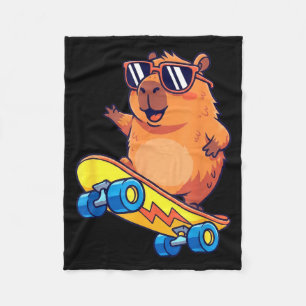 Cute Capybara Skateboarding Chill Animal Lover Art Fleece Blanket