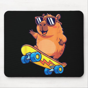 Cute Capybara Skateboarding Chill Animal Lover Art Mouse Mat