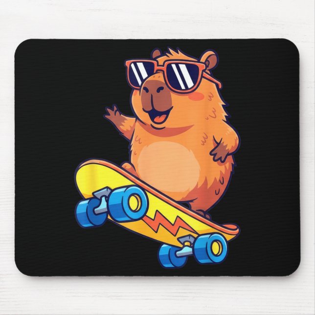 Cute Capybara Skateboarding Chill Animal Lover Art Mouse Mat (Front)