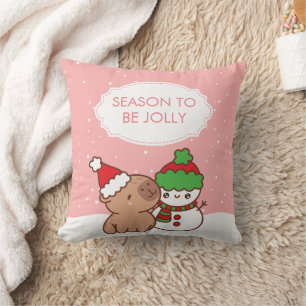 Cute Capybara & Snowman Cushion