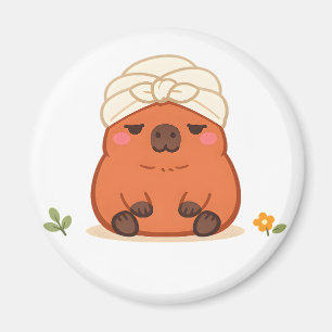 Cute Capybara Spa Day Towel Turban Magnet
