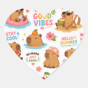 Cute Capybara Summer Vibes Sticker Sheet – Kawaii 