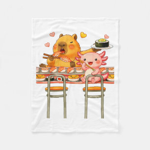 Cute Capybara Sushi and Axolotl Boba Kawaii Boys Fleece Blanket