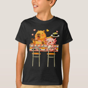 Cute Capybara Sushi and Axolotl Boba Kawaii Boys T-Shirt