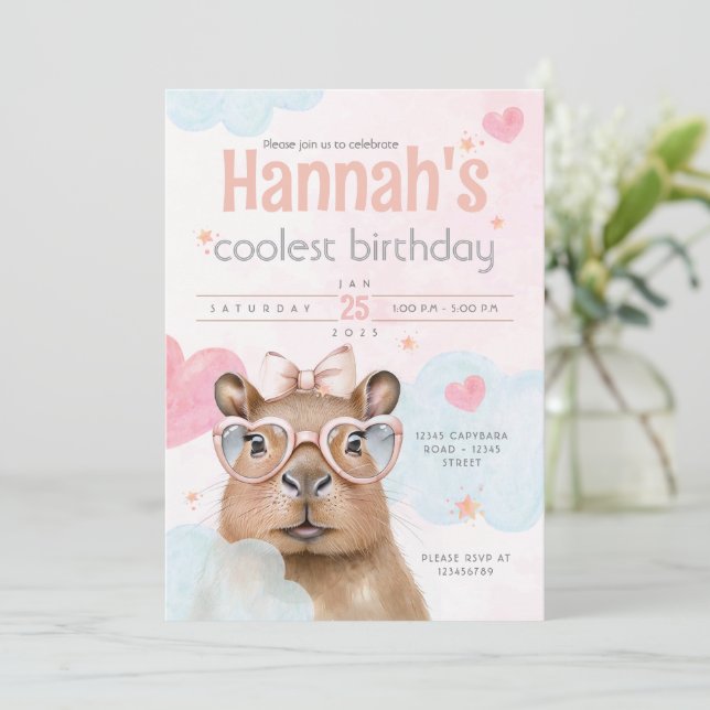 Cute Capybara-Themed Birthday Invitation (Standing Front)