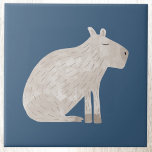 Cute Capybara Tile<br><div class="desc">A fun watercolor capybara on a teal green background for animal and wildlife lovers. Original art by Nic Squirrell.</div>