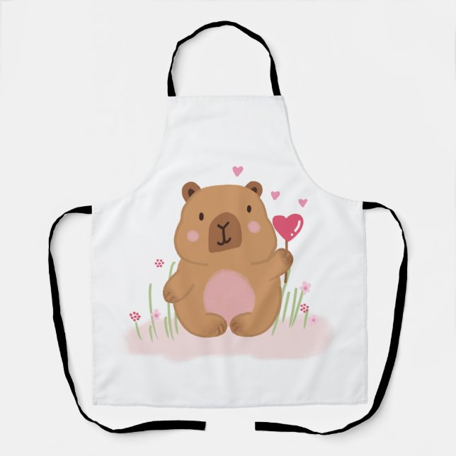 Cute Capybara Valentine Anniversary Kitchen Gift Apron (Front)