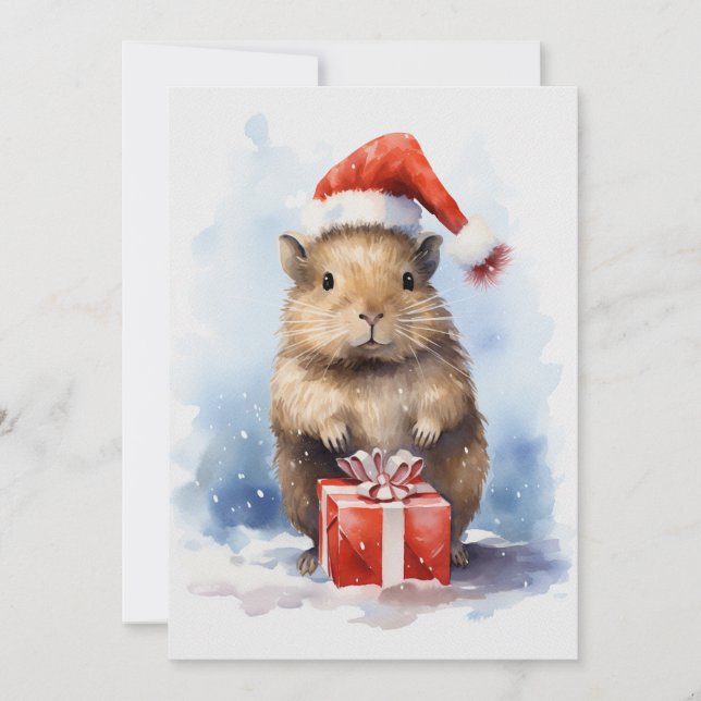 Cute Capybara Winter Christmas Watercolor Invitation (Front)