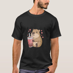 Cute Capybara With Bubble Tea and Heart Accents T-Shirt