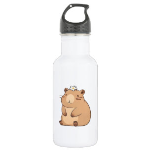 Cute Capybara with Daisy Flower Kawaii Design 532 Ml Water Bottle