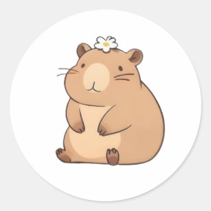 Cute Capybara with Daisy Flower Kawaii Design Classic Round Sticker
