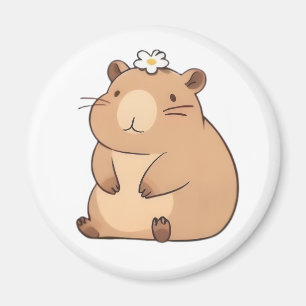 Cute Capybara with Daisy Flower Kawaii Design Magnet