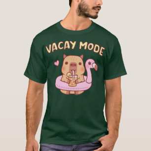 Cute Capybara With Flamingo Pool Float Vacay Mode T-Shirt