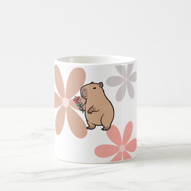  Cute Capybara With Flower  Coffee Mug (Center)