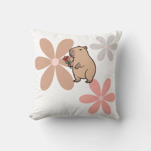 Cute Capybara With Flower Cushion