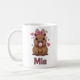 Cute Capybara with Glasses and Bubblegum Coffee Mug