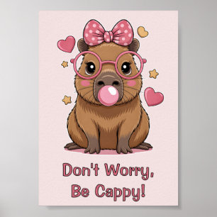 Cute Capybara with Glasses and Bubblegum Poster