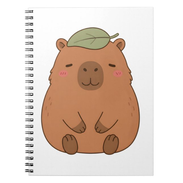 Cute Capybara With Green Leaf On Head Notebook (Front)